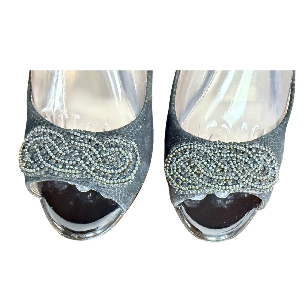 Antonio Melani Black Beaded Peep Toe Slingback Platform Heels Womens 8.5M - Picture 4 of 13